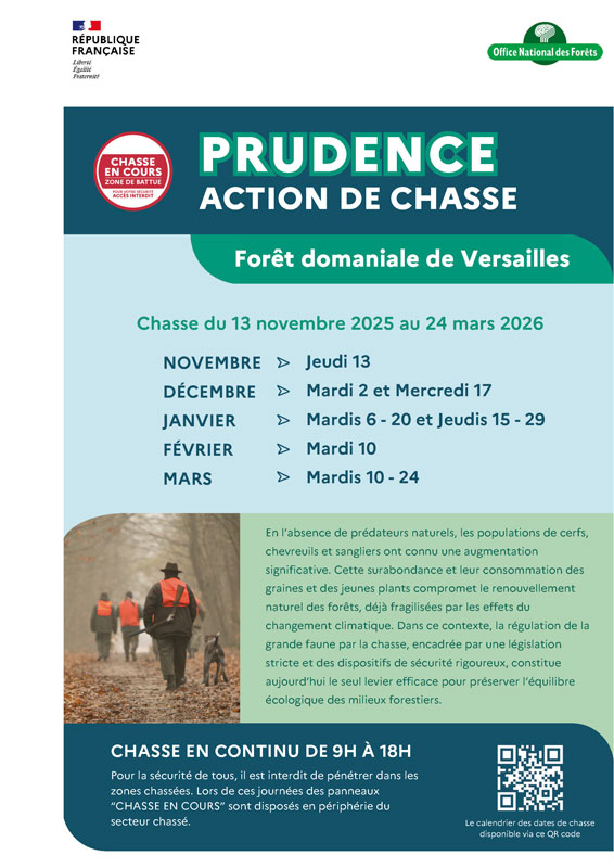 Dates de chasse en forêt de Versailles, Decembre 2025 à Mars 2026