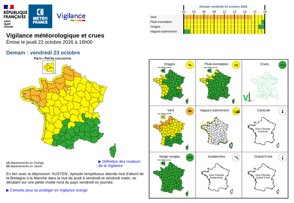 Illustration vigilance météorologique pour vendredi 23 octobre 2026